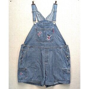 Vintage 90s Y2K Mickey Unlimited Embroidered Denim Overall Shorts Size 22W/24W